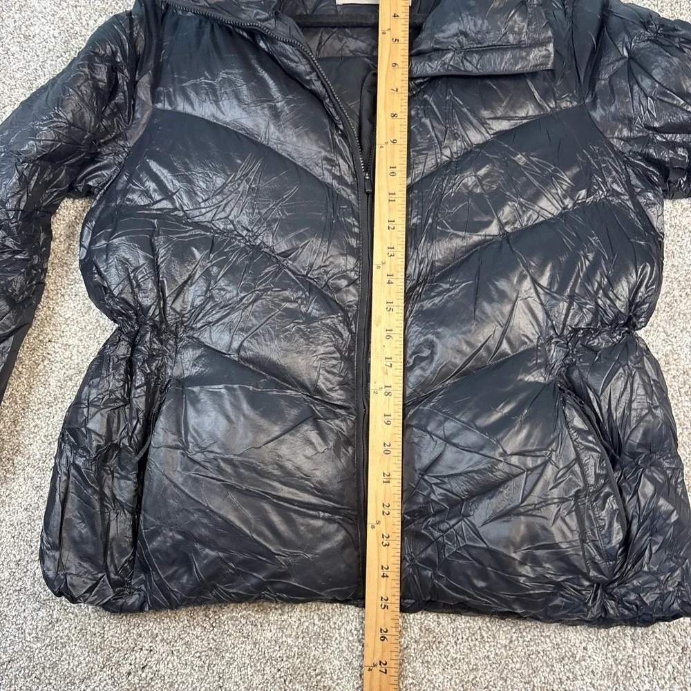 Athleta Lofty Puffer Jacket‎ Womens Size MP Black Goose Down Coat Casual Zipper